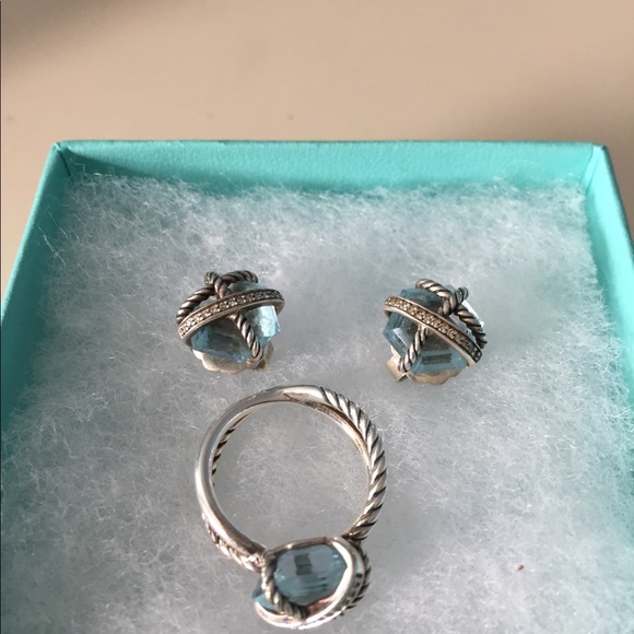 David Yurman Blue Topaz Cable Wrap ring - Picture 2 of 2